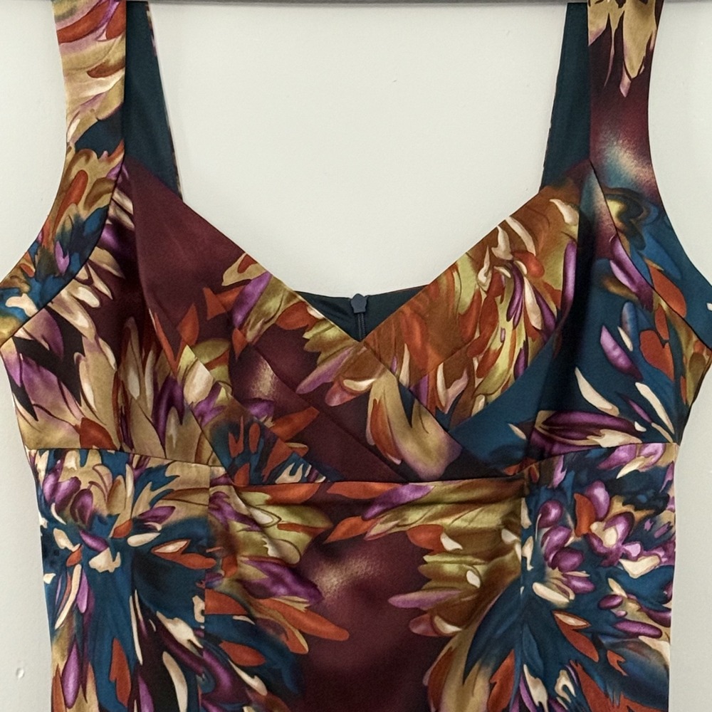 David Meister Silk Floral Ruched Sheath Dress Cocktail Wedding Guest Sz 10 - Picture 3 of 10